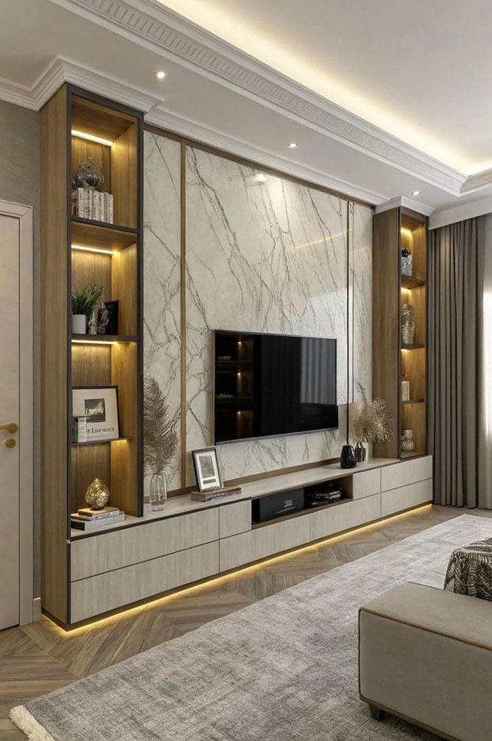 vách kệ tivi giả đá hiện đại